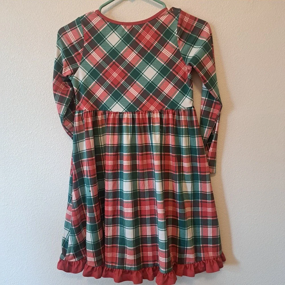 Millie Loves Lily Girls Red Green Plaid Holiday Dress Long Sleeve Ruffle Size 10